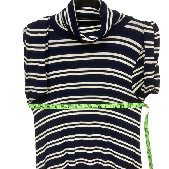 Maeve Anthropologie Navy & White Striped Turtleneck Dress, Sharkbite Hem, Medium - Picture 7 of 10